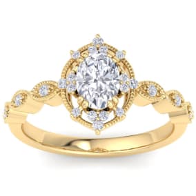 1 Carat Natural Oval Shape Halo Diamond Engagement Ring In 14K Yellow Gold