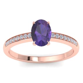 Amethyst Ring: 1 Carat Oval Shape Amethyst and Diamond Ring