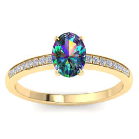 1 Carat Oval Shape Mystic Topaz Ring and Diamonds In 14 Karat Yellow Gold