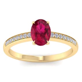 1 Carat Oval Shape Ruby and Diamond Ring In 14K Yellow Gold
