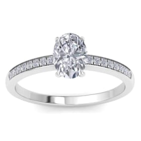 1 Carat Oval Shape Moissanite Engagement Ring In 14K White Gold