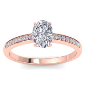 1 Carat Oval Shape Lab Grown Diamond Engagement Ring In 14K Rose Gold