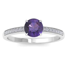 1 1/4 Carat Amethyst and Diamond Ring In 14K White Gold