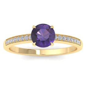 1 1/4 Carat Amethyst and Diamond Ring In 14K Yellow Gold