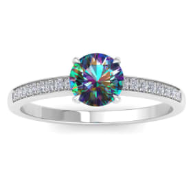 1-1/4 Carat Round Shape Mystic Topaz Ring and Diamonds In 14 Karat White Gold