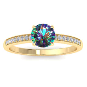 1-1/4 Carat Round Shape Mystic Topaz Ring and Diamonds In 14 Karat Yellow Gold