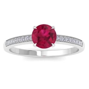 1 1/4 Carat Ruby and Diamond Ring In 14K White Gold
