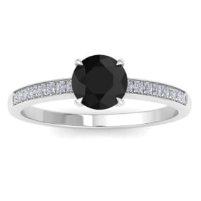 1 1/4 Carat Black Moissanite Engagement Ring In 14K White Gold