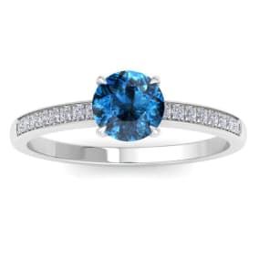 1 1/4 Carat Blue Diamond Engagement Ring In 14K White Gold