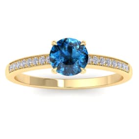 1 1/4 Carat Blue Diamond Engagement Ring In 14K Yellow Gold