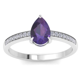 Amethyst Ring: 1 1/4 Carat Pear Shape Amethyst and Diamond Ring