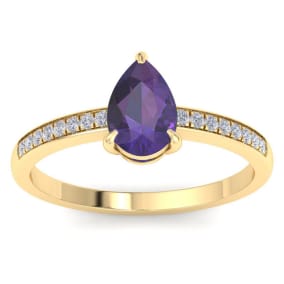 Amethyst Ring: 1 1/4 Carat Pear Shape Amethyst and Diamond Ring