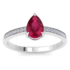 1 1/4 Carat Pear Shape Ruby and Diamond Ring In 14K White Gold