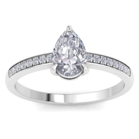 1 1/4 Carat Natural Pear Shape Diamond Engagement Ring In 14K White Gold