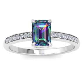 1-1/4 Carat Octagon Shape Mystic Topaz Ring and Diamonds In 14 Karat White Gold