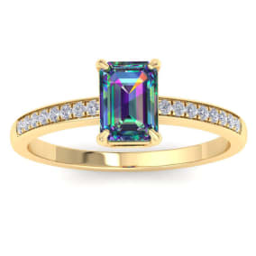 1-1/4 Carat Octagon Shape Mystic Topaz Ring and Diamonds In 14 Karat Yellow Gold