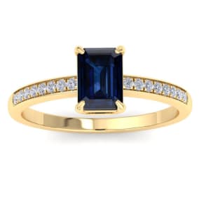 Sapphire Ring: 1 1/4 Carat Emerald Shape Sapphire and Diamond Ring