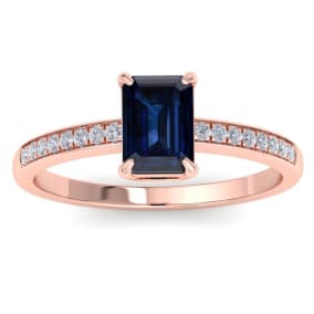 Sapphire Ring: 1 1/4 Carat Emerald Shape Sapphire and Diamond Ring