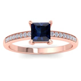 Sapphire Ring: 1 1/4 Carat Princess Shape Sapphire and Diamond Ring