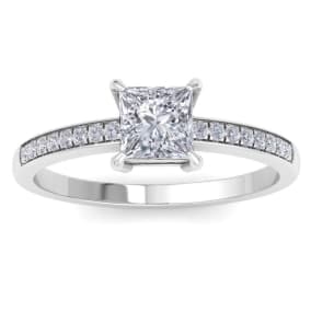 1 1/4 Carat Princess Shape Diamond Engagement Ring In 14K White Gold