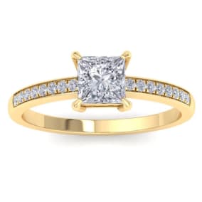 1 1/4 Carat Princess Shape Diamond Engagement Ring In 14K Yellow Gold