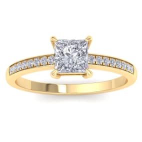 1 1/4 Carat Natural Princess Cut Diamond Engagement Ring In 14K Yellow Gold