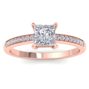 1 1/4 Carat Princess Shape Diamond Engagement Ring In 14K Rose Gold