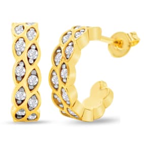 1/2 Carat Diamond Hoop Earrings In Yellow Gold Overlay, 1/2 Inch