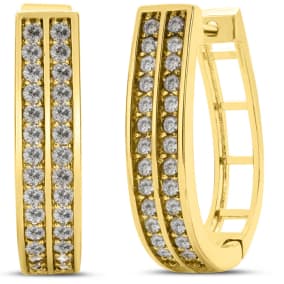 1ct Diamond Two Row Hoop Earrings In Yellow Gold Overlay, 3/4 Inch. Brand New Item!