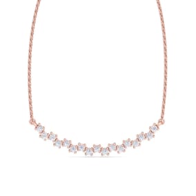 1/4 Carat Lab Grown Diamond Cluster Bar Necklace In 14 Karat Rose Gold, 18 Inches