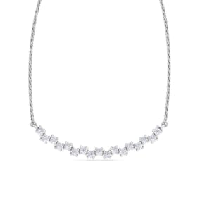 1/4 Carat Moissanite Cluster Bar Necklace In 14 Karat White Gold, 18 Inches