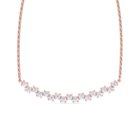 1/2 Carat Diamond Cluster Bar Necklace In 14 Karat Rose Gold, 18 Inches