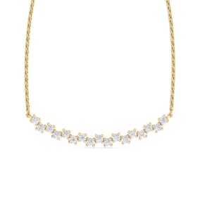 1/2 Carat Moissanite Cluster Bar Necklace In 14 Karat Yellow Gold, 18 Inches