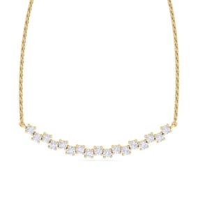 3/4 Carat Lab Grown Diamond Cluster Bar Necklace In 14 Karat Yellow Gold, 18 Inches