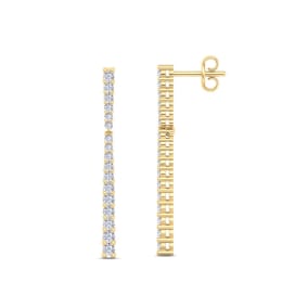 Diamond Drop Earrings: 1/2 Carat Lab Grown Diamond Bar Earrings In 14 Karat Yellow Gold, 1 Inch