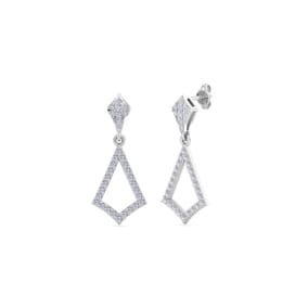 1/2 Carat Natural Diamond Drop Earrings In 14 Karat White Gold, 1 Inch