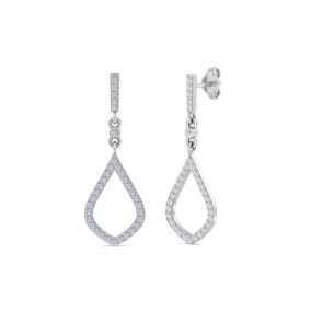 1/2 Carat Natural Diamond Drop Earrings In 14 Karat White Gold, 1 1/4 Inches