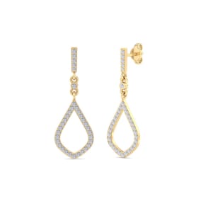 1/2 Carat Natural Diamond Drop Earrings In 14 Karat Yellow Gold, 1 1/4 Inches