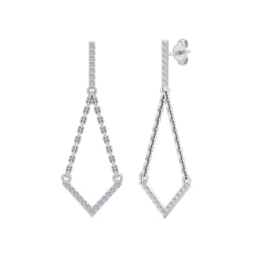 Diamond Drop Earrings: 1/3 Carat Diamond Chandelier Earrings With Chain In 14 Karat White Gold, 1 1/2 Inches