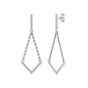 1/3 Carat Natural Diamond Drop Earrings With Chain In 14 Karat White Gold, 1 1/2 Inches