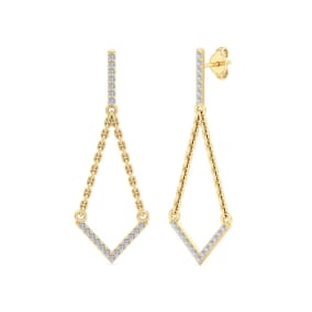 1/3 Carat Natural Diamond Drop Earrings With Chain In 14 Karat Yellow Gold, 1 1/2 Inches