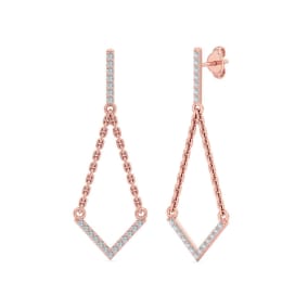 Diamond Drop Earrings: 1/3 Carat Diamond Chandelier Earrings With Chain In 14 Karat Rose Gold, 1 1/2 Inches