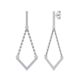Diamond Drop Earrings: 1/2 Carat Diamond Chandelier Earrings With Chain In 14 Karat White Gold, 1 1/2 Inches