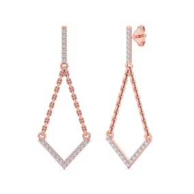 Diamond Drop Earrings: 1/2 Carat Diamond Chandelier Earrings With Chain In 14 Karat Rose Gold, 1 1/2 Inches