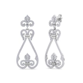 1 1/5 Carat Natural Diamond Drop Earrings In 14 Karat White Gold, 1 1/2 Inches