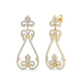 1 1/5 Carat Natural Diamond Drop Earrings In 14 Karat Yellow Gold, 1 1/2 Inches