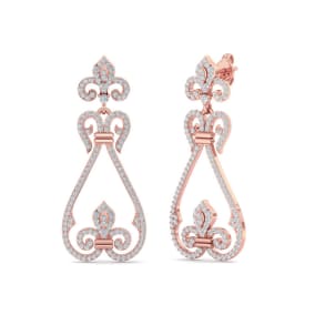 Diamond Drop Earrings: 1 1/5 Carat Diamond Chandelier Earrings In 14 Karat Rose Gold, 1 1/2 Inches