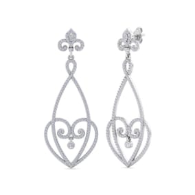 Diamond Drop Earrings: 1 1/2 Carat Diamond Chandelier Earrings In 14 Karat White Gold, 1 1/2 Inches