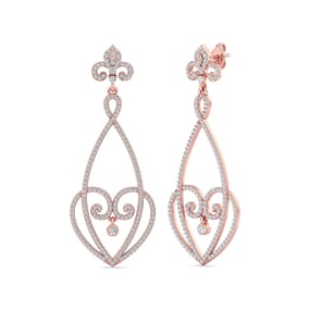 Diamond Drop Earrings: 1 1/2 Carat Diamond Chandelier Earrings In 14 Karat Rose Gold, 1 1/2 Inches