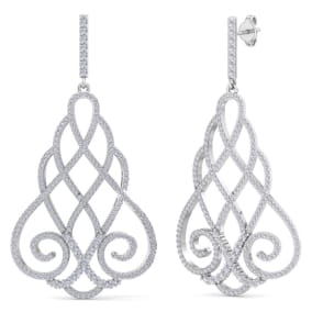 Diamond Drop Earrings: 2 1/3 Carat Diamond Chandelier Earrings In 14 Karat White Gold, 2 Inches